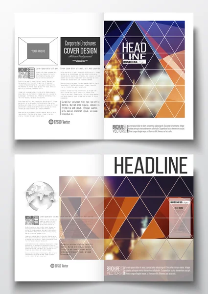 Set of business templates for brochure, magazine, flyer, booklet or annual report. Colorful polygonal background, blurred image, night city landscape, festive cityscape, triangular vector texture