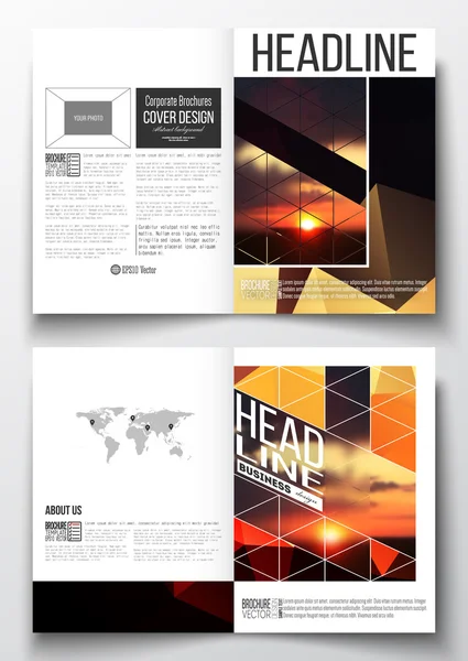 Modèles d'affaires pour brochure, magazine, dépliant, livret ou rapport annuel. Fond polygonal coloré, fond naturel flou, vue imprenable sur le coucher du soleil d'été, texture vectorielle triangle élégant moderne — Image vectorielle