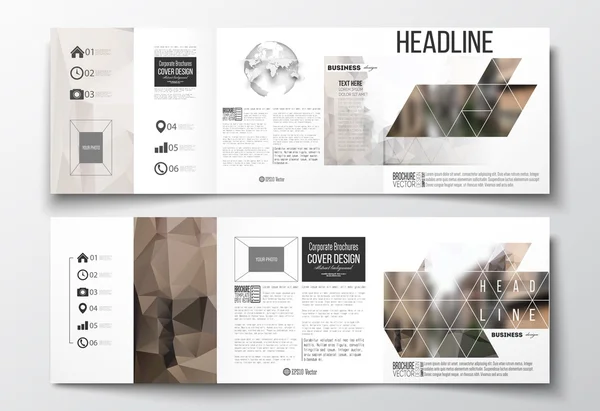 Set of tri-fold brochures, square design templates. Polygonal background, blurred image, urban landscape, modern stylish triangular vector texture — Stock Vector