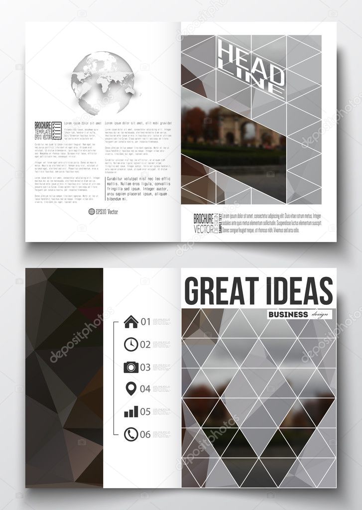 Set of business templates for brochure, magazine, flyer, booklet or annual report. Polygonal background, blurred image, urban landscape, Paris cityscape, modern triangular vector texture