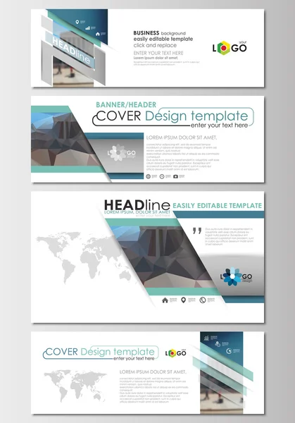 社交媒体和电子邮件标题集，现代横幅模板。封面设计模板，易于编辑，平面布局在流行的大小。抽象商业背景，城市景观，时尚载体. — 图库矢量图片