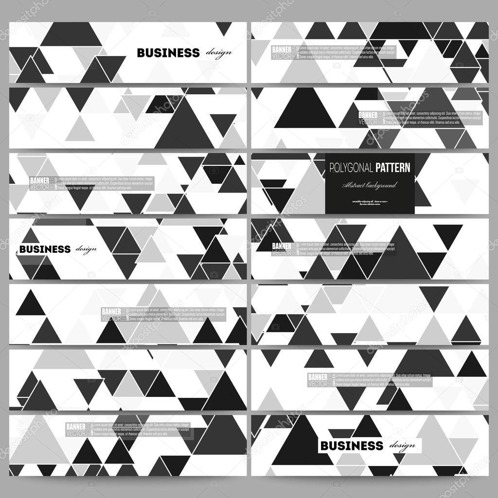 Banners set. Triangular vector pattern. Abstract black triangles on white background