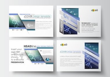 Set of business templates for presentation slides. Easy editable abstract layouts in flat design. DNA molecule structure, science background. Scientific research, medical technology clipart