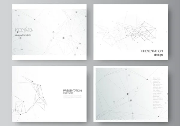 Векторный макет презентаций слайдов дизайн бизнес-шаблонов, шаблон для презентации брошюры, обложка брошюры, отчет. Серый фон технологии с соединяющими линиями и точками. Концепция сети. — стоковый вектор