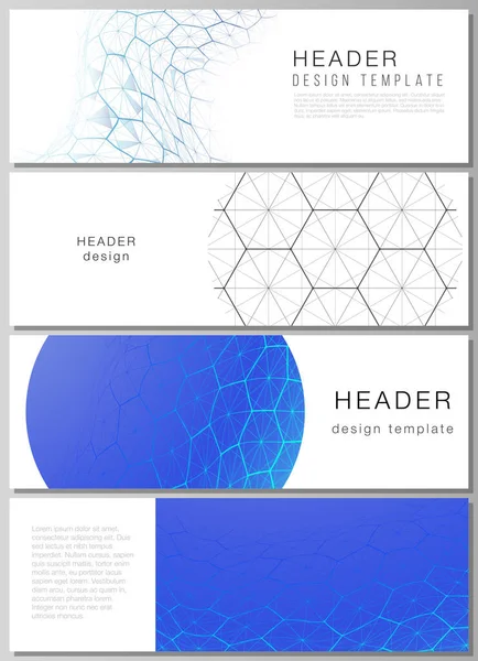 Minimalistisk vektor illustration layout av rubriker, banner design mallar. Digital teknik och big data koncept med hexagoner, ansluta prickar och linjer, polygonal vetenskap medicinsk bakgrund. — Stock vektor