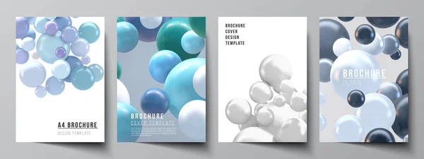 Vector layout of A4 cover mockups templates for brochure, flyer layout, booklet, cover design, book design, brochure cover. Realistic vector background with multicolored 3d spheres, bubbles, balls. — Stock Vector