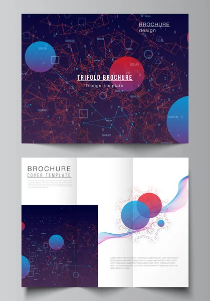 Layout vettoriali dei modelli di copertine per brochure trifold, layout dei volantini, rivista, design del libro, copertina della brochure. Intelligenza artificiale, visualizzazione di big data. Concetto di tecnologia informatica quantistica. — Vettoriale Stock