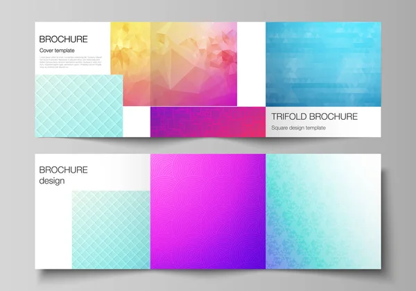 Il layout minimale modificabile vettoriale del formato quadrato copre i modelli di design per brochure trifold, flyer, magazine. Modello geometrico astratto con sfondo colorato gradiente business. — Vettoriale Stock