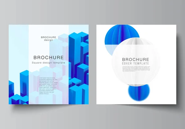 Vector layout of two square format covers templates for brochure, flyer, cover design, book design, brochure cover. Composition vectorielle de rendu 3d avec des formes géométriques bleues réalistes dynamiques en mouvement. — Image vectorielle