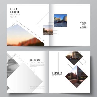 Kare tasarım broşürü, broşür, dergi, kapak tasarımı, kitap, broşür kapağı için iki kapak şablonu, geometrik basit şekiller, çizgiler ve fotoğraf yeri.