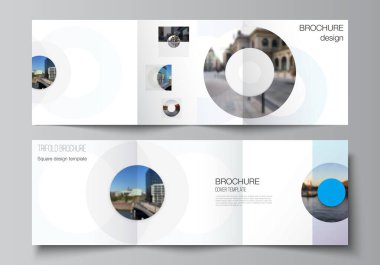 Vector layout of square covers templates for trifold brochure, flyer, magazine, cover design, book design, brochure cover. Background template with rounds, circles for IT, technology in minimal style. clipart