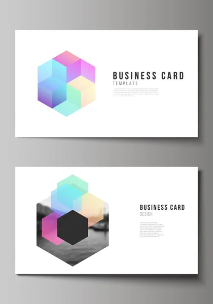 Διανυσματική διάταξη δύο δημιουργικών επιχειρηματικών καρτών σχεδιαστικών προτύπων, οριζόντιου διανυσματικού σχεδιασμού προτύπου με αφηρημένα σχήματα και χρώματα. — Διανυσματικό Αρχείο