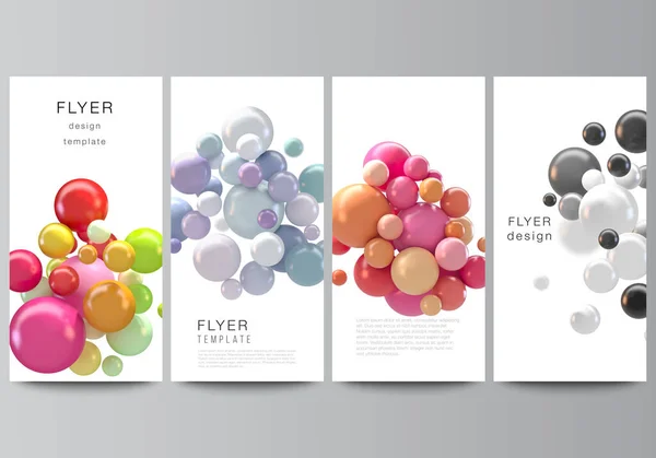 Vektor-Layout von Flyern, Banner-Vorlagen für Website-Werbedesign, vertikales Flyer-Design, Website-Dekoration. Abstrakter futuristischer Hintergrund mit bunten 3D-Kugeln, glänzenden Blasen, Kugeln. — Stockvektor