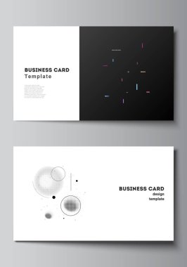İki yaratıcı kartvizit tasarım şablonu vektör düzeni, yatay şablon tasarımı. Teknoloji bilimi gelecek arkaplanı, uzay tasarımı astronomi kavramı.
