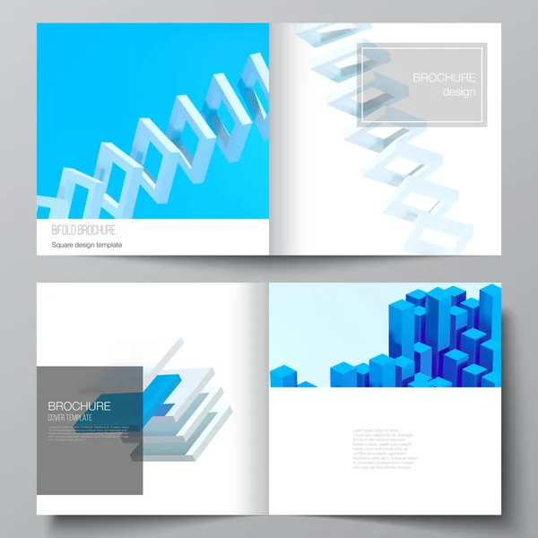 Vector layout of two covers template for square bifold brochure, flyer, magazine, cover design, book design, brochure cover. 3d render vector composition with realistic geometric blue shapes in motion — Stock Vector