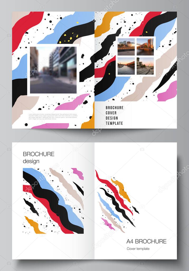 Vector layout of two A4 cover mockups design templates for bifold brochure, flyer, magazine, cover design, book design, brochure cover, agency, corporate, business, portfolio, pitch deck, startup.