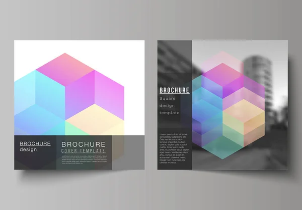 Vector lay-out van twee vierkante omslagen ontwerp sjablonen met abstracte vormen en kleuren voor brochure, flyer, tijdschrift, omslag ontwerp, boek ontwerp, brochure cover. — Stockvector