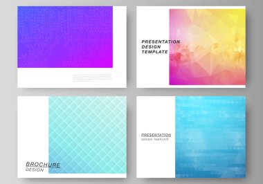 Sunum slaytlarının düzenlenebilir düzeninin minimalist soyut vektör çizimi iş şablonlarını dizayn eder. Renkli gradyan iş geçmişine sahip soyut geometrik desen.