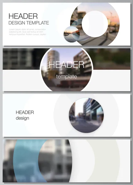 Vector lay-out van headers, banner sjablonen voor website footer ontwerp, horizontaal flyer ontwerp, website header achtergronden. Achtergrondsjabloon met rondes, cirkels voor IT, technologie. Minimale stijl. — Stockvector