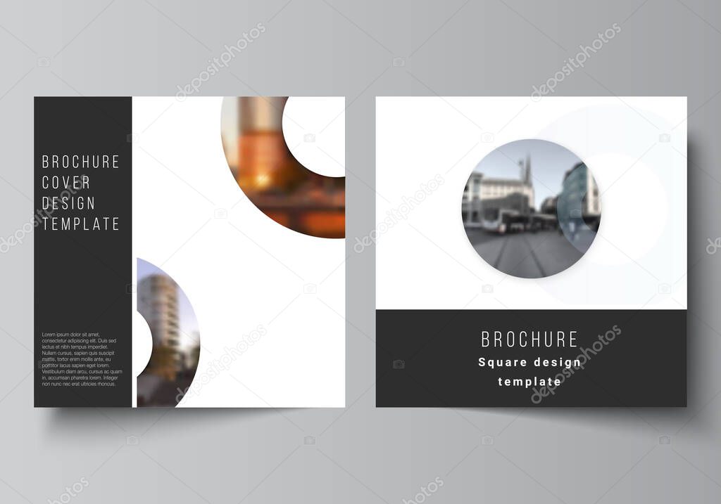 Vector layout of two square format covers templates for brochure, flyer, magazine, cover design, book design, brochure cover. Background template with rounds, circles for IT, technology. Minimal style