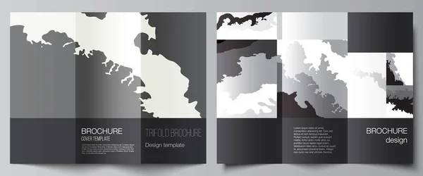 Layouts de vetores de modelos de design de capas para folheto triplo, layout de folheto, revista, design de livro, capa de brochura, mockup publicidade. Decoração de fundo paisagem, meio tom padrão grunge textura — Vetor de Stock