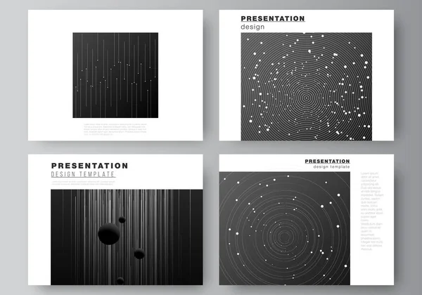 Mise en page vectorielle des diapositives de présentation modèles d'entreprise de conception, modèle polyvalent pour la brochure de présentation, couverture de brochure. Tech science future background, space design astronomy concept. — Image vectorielle