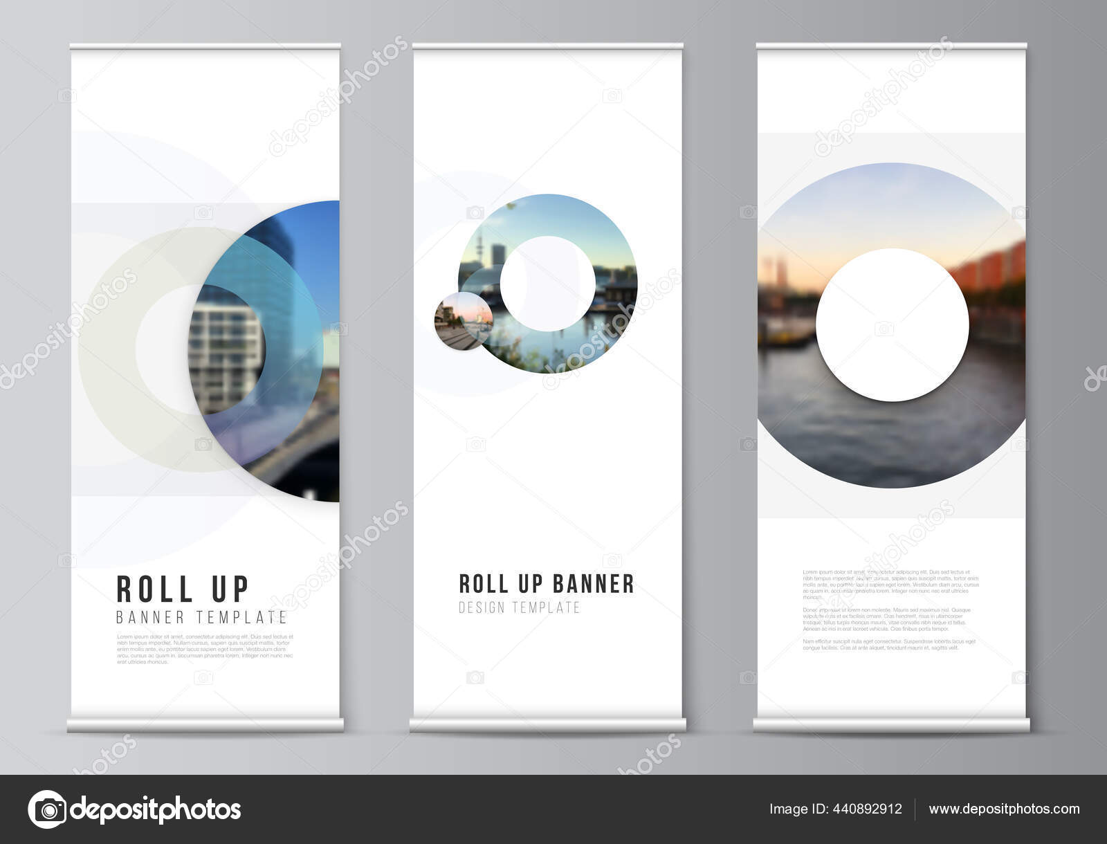 Download Vector Layout Of Roll Up Mockup Templates For Vertical Flyers Flags Design Templates Banner Stands Advertising Design Mockups Background Template With Rounds Circles For It Technology Vector Image By C Raevsky
