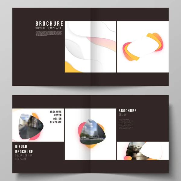 La mise en page vectorielle d'illustration de deux modèles de couvertures pour le design carré bifold brochure, magazine, dépliant, livret. Gradient de couleur jaune formes dynamiques abstraites, conception de gabarit géométrique coloré. — Image vectorielle