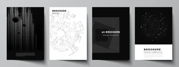 Векторная компоновка шаблонов обложки формата А4 для брошюры, листовки, буклета, оформления обложки, дизайна книги. Черный цвет фона технологии. Цифровая трансформация науки, медицины, технологий. — стоковый вектор
