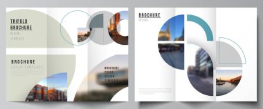 Üç katlı broşür, broşür tasarımı, broşür tasarımı, broşür kapağı ve reklam için kapak tasarımları. Soyut yuvarlak pankartlı bir arka plan. Şirket iş konsepti şablonu