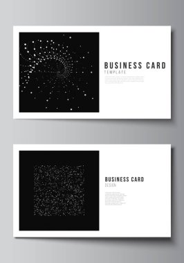 İki yaratıcı kartvizit tasarım şablonu vektör düzeni, yatay şablon tasarımı. Soyut teknoloji siyah renk bilim geçmişi. Dijital veri. Minimalist yüksek teknoloji konsepti.