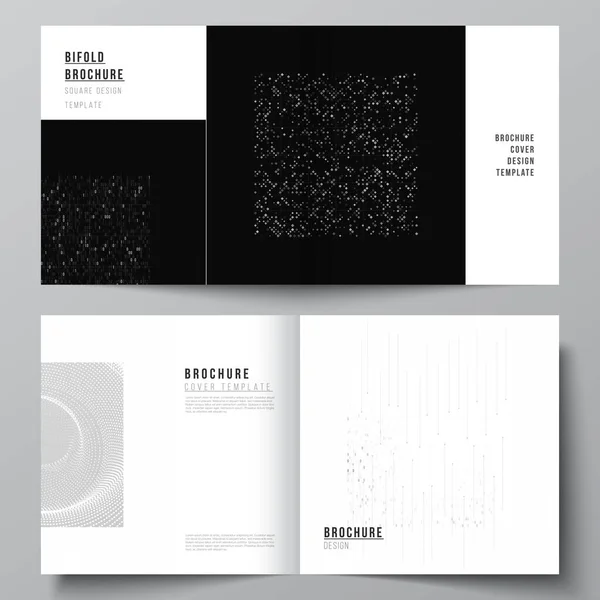 Vector layout of two covers templates for square bifold brochure, flyer, cover design, book design, brochure cover. Technologie abstraite fond de science de la couleur noire. Visualisation de données numériques. — Image vectorielle