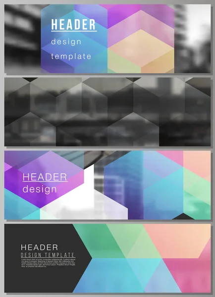 Vector lay-out van headers, banner ontwerp sjablonen met abstracte vormen en kleuren voor website footer ontwerp, horizontale flyer ontwerp, website header achtergronden. — Stockvector