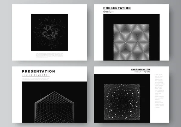 Présentation vectorielle des diapositives de présentation modèles de conception pour la brochure de présentation, couverture de la brochure. Fond de technologie de couleur noire. Visualisation numérique de la science, médecine, concept de technologie. — Image vectorielle