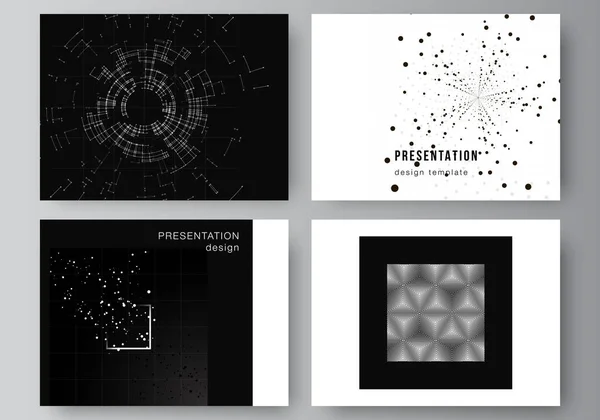 Présentation vectorielle des diapositives de présentation modèles de conception pour la brochure de présentation, couverture de la brochure. Fond de technologie de couleur noire. Visualisation numérique de la science, médecine, concept de technologie. — Image vectorielle