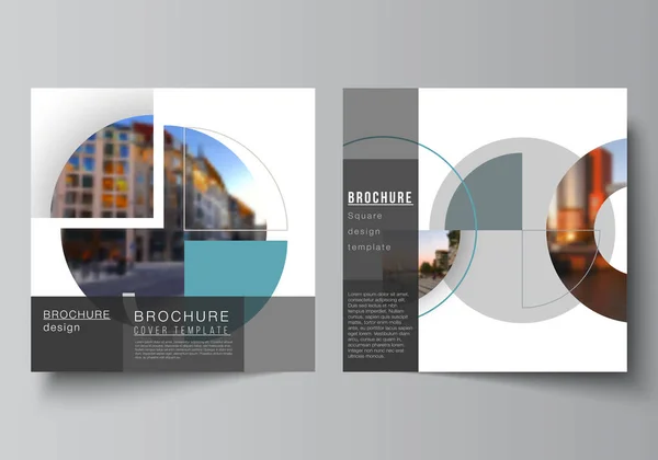 Layout vettoriale di due copertine quadrate modello di design per brochure, flyer, magazine, cover design, book, brochure cover. Sfondo con bandiere rotonde cerchio astratto. Modello di concetto aziendale — Vettoriale Stock