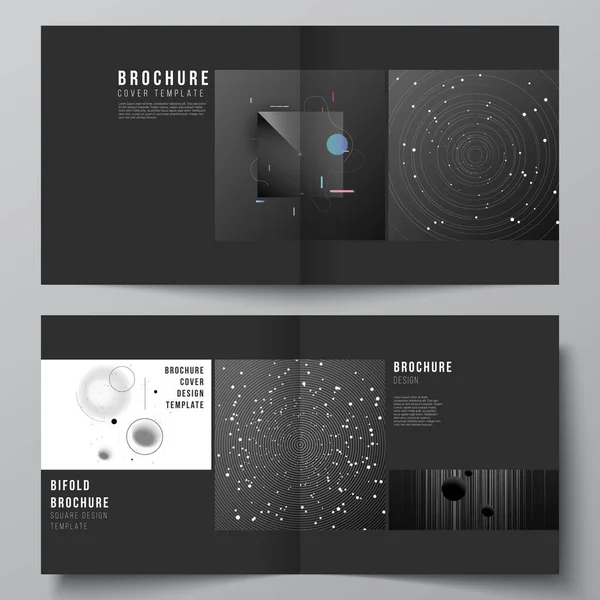 Layout vettoriale di due modelli di copertine per brochure quadrata bifold design, flyer, magazine, cover design, book design, brochure cover. Scienza della tecnologia sfondo futuro, concetto di astronomia spaziale. — Vettoriale Stock