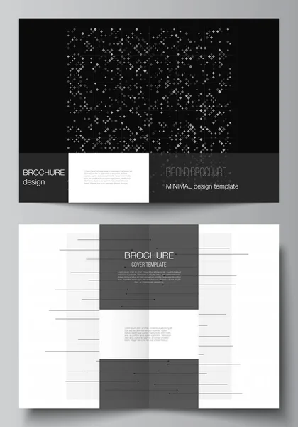 Vector layout of two A4 cover mockups templates for bifold brochure, flyer, cover design, book design. Abstract technology black color science background. Digital data. Minimalist high tech concept. — Stock Vector