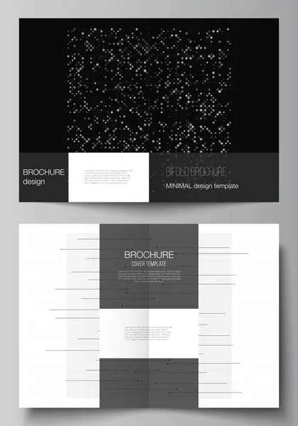 Layout vettoriale di due modelli di cover mockup A4 per brochure bifold, flyer, cover design, book design. Tecnologia astratta colore nero scienza sfondo. Dati digitali. Concetto high tech minimalista. — Vettoriale Stock