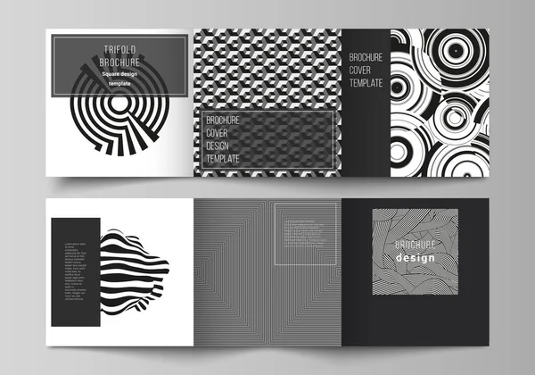 Das minimale Vektorlayout des quadratischen Formats umfasst Designvorlagen für dreifache Broschüren, Flyer, Magazine. Trendiger geometrischer abstrakter Hintergrund im minimalistischen flachen Stil mit dynamischer Komposition. — Stockvektor