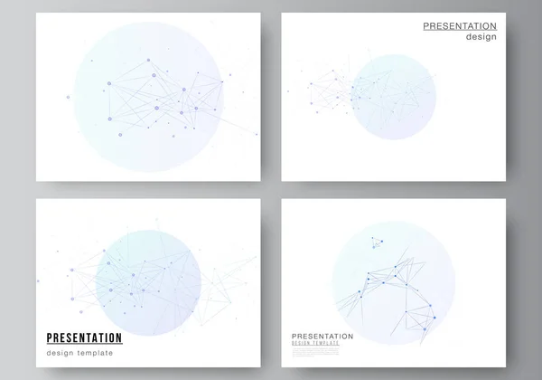 Présentation vectorielle des diapositives de présentation modèles d'affaires de conception, modèle polyvalent pour la brochure de présentation, couverture de brochure, rapport. Fond médical bleu avec lignes et points de connexion, plexus. — Image vectorielle