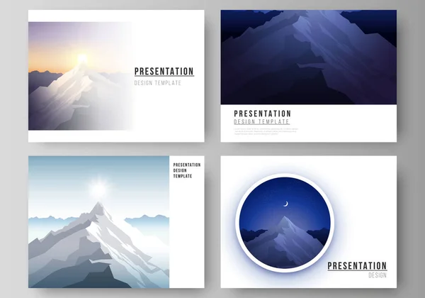 プレゼンテーションスライドデザインビジネステンプレートの最小限の抽象ベクトルイラストレイアウト。山のイラスト、屋外の冒険。旅行のコンセプトの背景。平面設計ベクトル. — ストックベクタ
