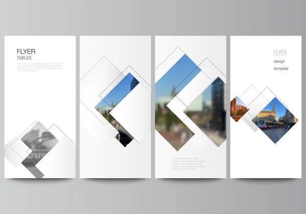 Web sitesi reklam tasarımı, dikey uçucu, web sitesi dekorasyon arka planı için geometrik basit şekillere, çizgilere ve fotoğraf alanına sahip el ilanlarının vektör düzeni, pankart tasarımı şablonları. — Stok Vektör