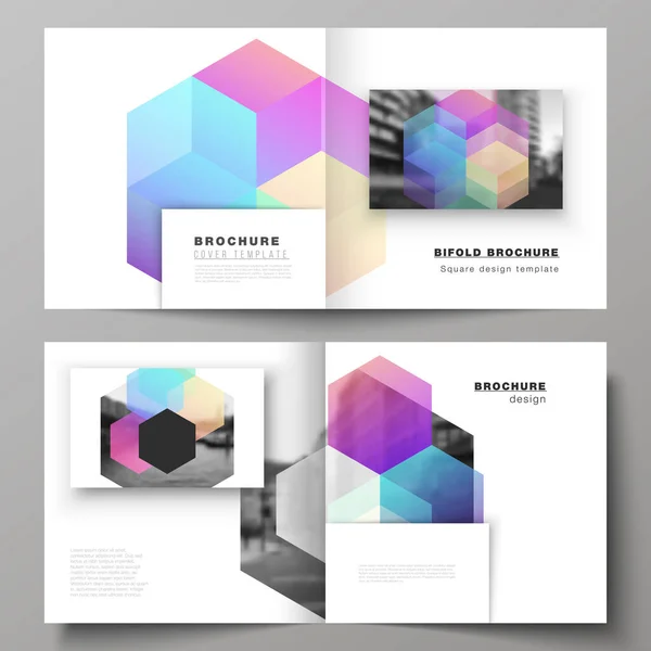 Vector layout of two covers templates with abstract shapes and colors for square design bifold brochure, flyer, magazine, cover design, book design, brochure cover. — Stock Vector