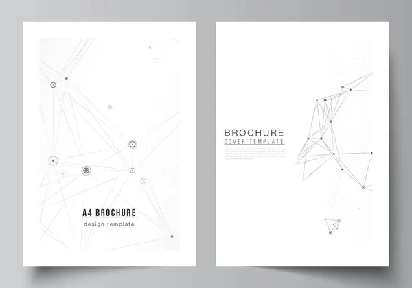 Векторне компонування шаблонів макетів обкладинок A4 для брошури, флаєрів, буклетів, дизайну обкладинок, дизайну книг, обкладинки брошур. Сірий технологічний фон з з'єднувальними лініями та точками. Концепція мережі . — стоковий вектор