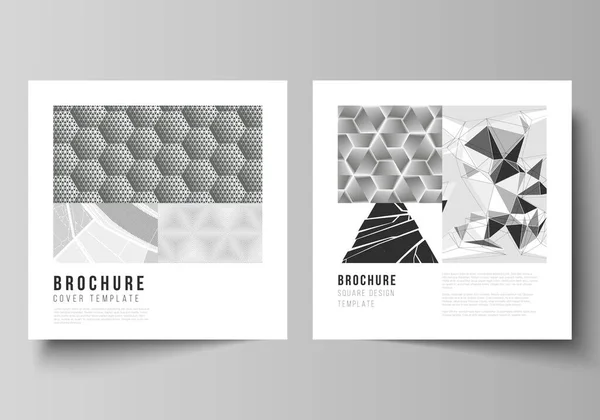 Minimale vector illustratie van bewerkbare lay-out van twee vierkante formaat omslagen ontwerp sjablonen voor brochure, flyer, tijdschrift. Abstract geometrische driehoek ontwerp achtergrond met behulp van driehoekige stijl patronen — Stockvector