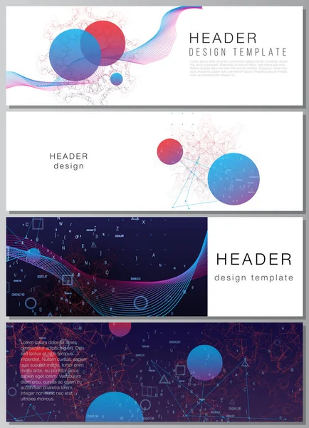 Vektor layout av rubriker, banner mallar för webbplats sidfot design, horisontella flyer design, webbplats huvudet. Artificiell intelligens, big data visualisering. Kvantdatorteknik. — Stock vektor