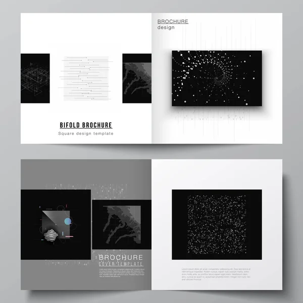 Vector layout of two covers templates for square bifold brochure, flyer, cover design, book design, brochure cover. Abstract technology black color science background. Digital data visualization. — Stock Vector