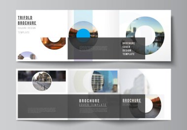 Üç katlı broşür, broşür, dergi, kapak tasarımı, kitap tasarımı, broşür kapağı için kare şablonları vektör düzeni. Yuvarlak arkaplan şablonu, IT için daireler, minimal tarzda teknoloji.
