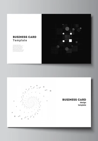 Vector layout of two creative business cards design templates, horizontal template vector design. Abstract technology black color science background. Digital data. Minimalist high tech concept. — Stock Vector